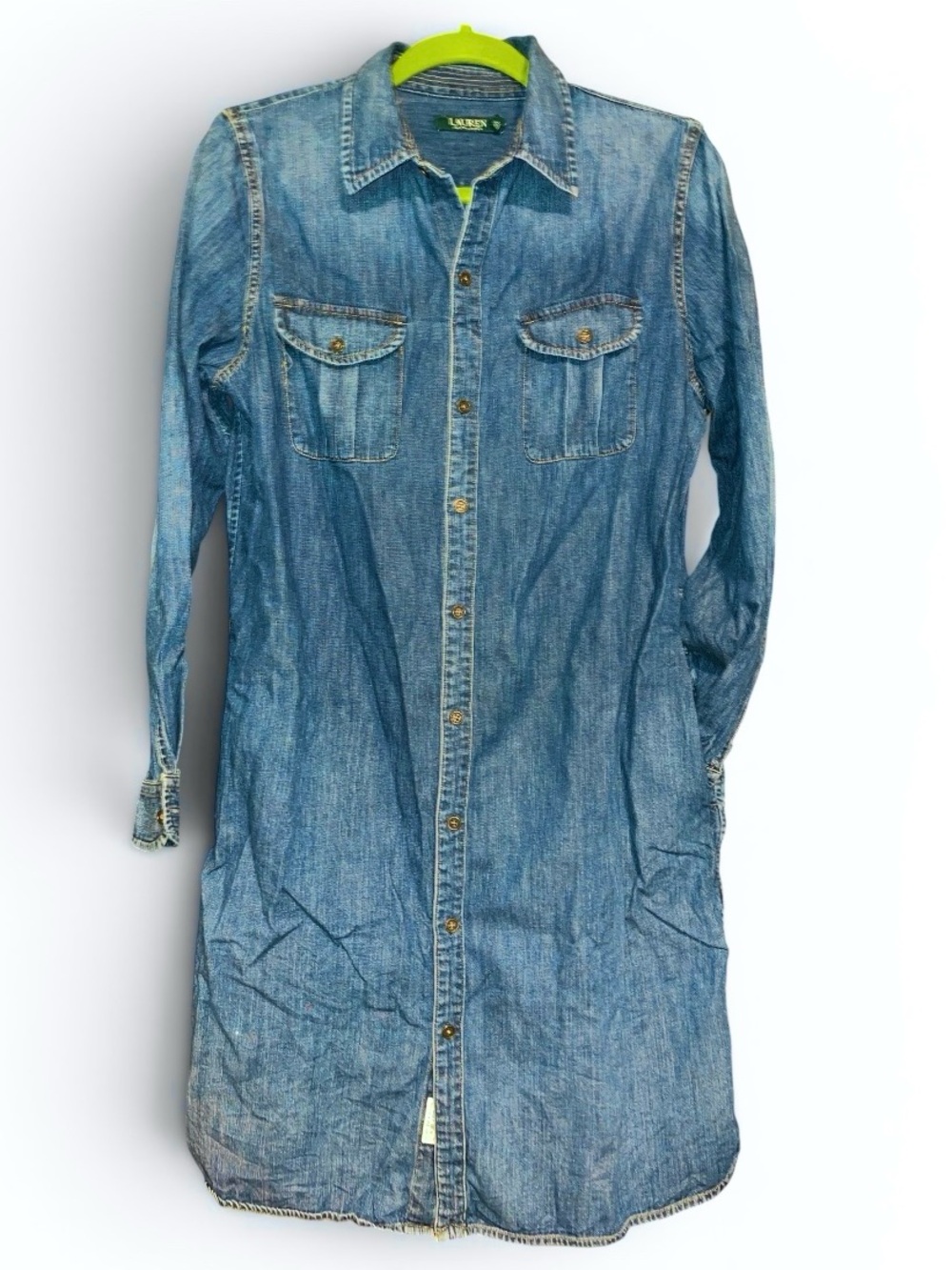 Lauren, Ralph Lauren Y2K denim shirt dress, button down,pockets